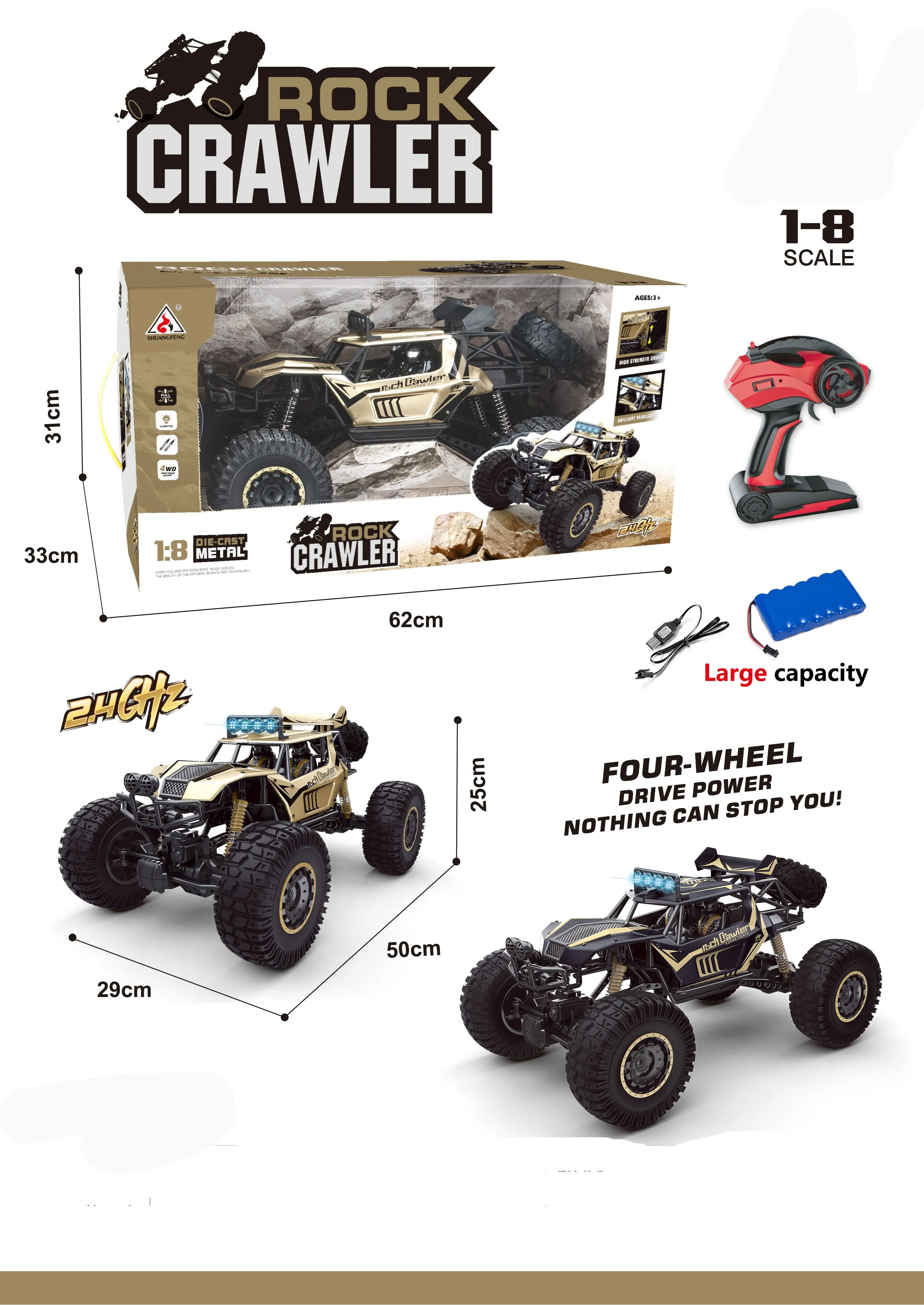 1:8 Remote Control Super Large Rock Crawler Gold