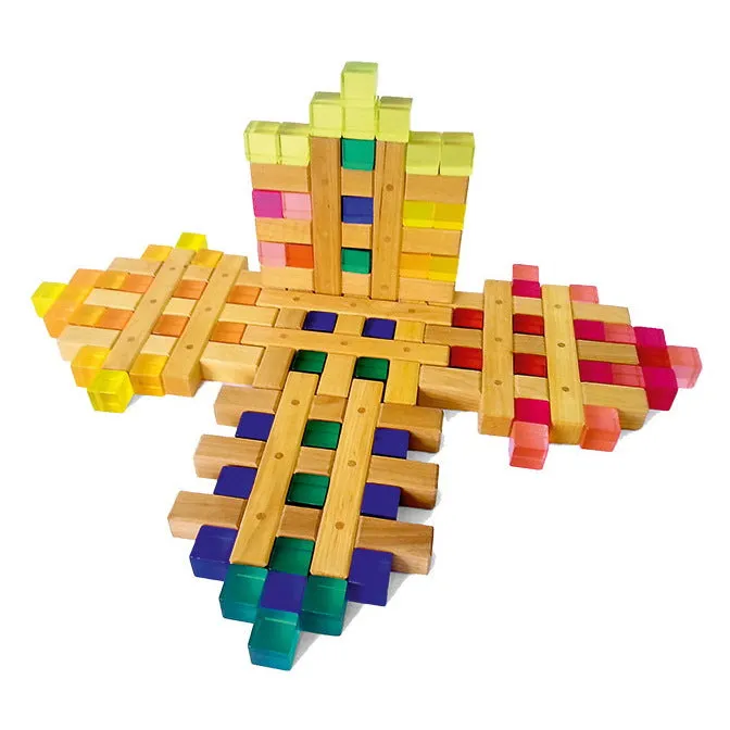 Bauspiel | Grids Natural | 12 Blocks with Tray