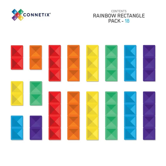 Connetix Tiles | 18 Piece Rainbow Rectangle Pack
