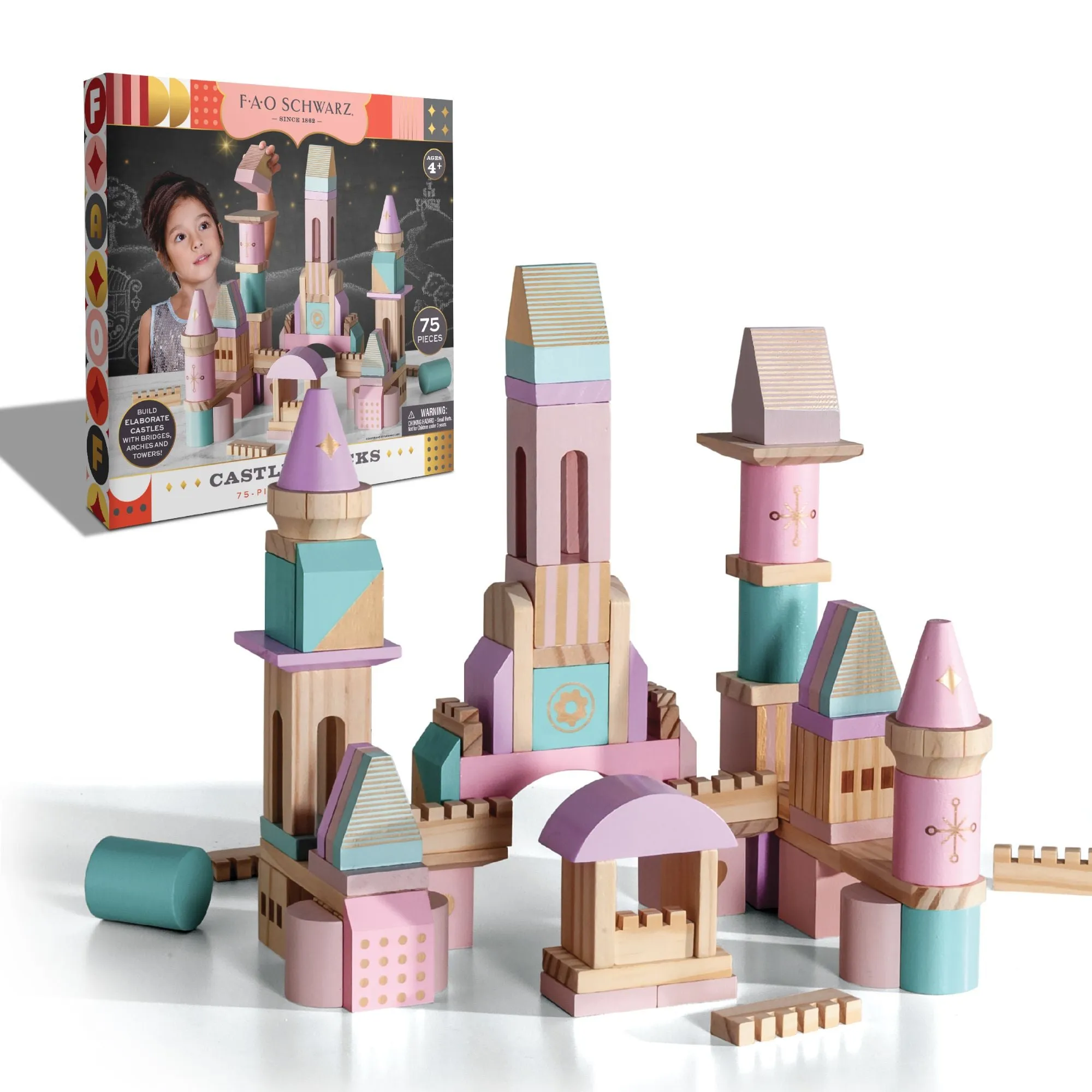 F.A.O. Schwarz Wood Castle 75 Blocks Pink