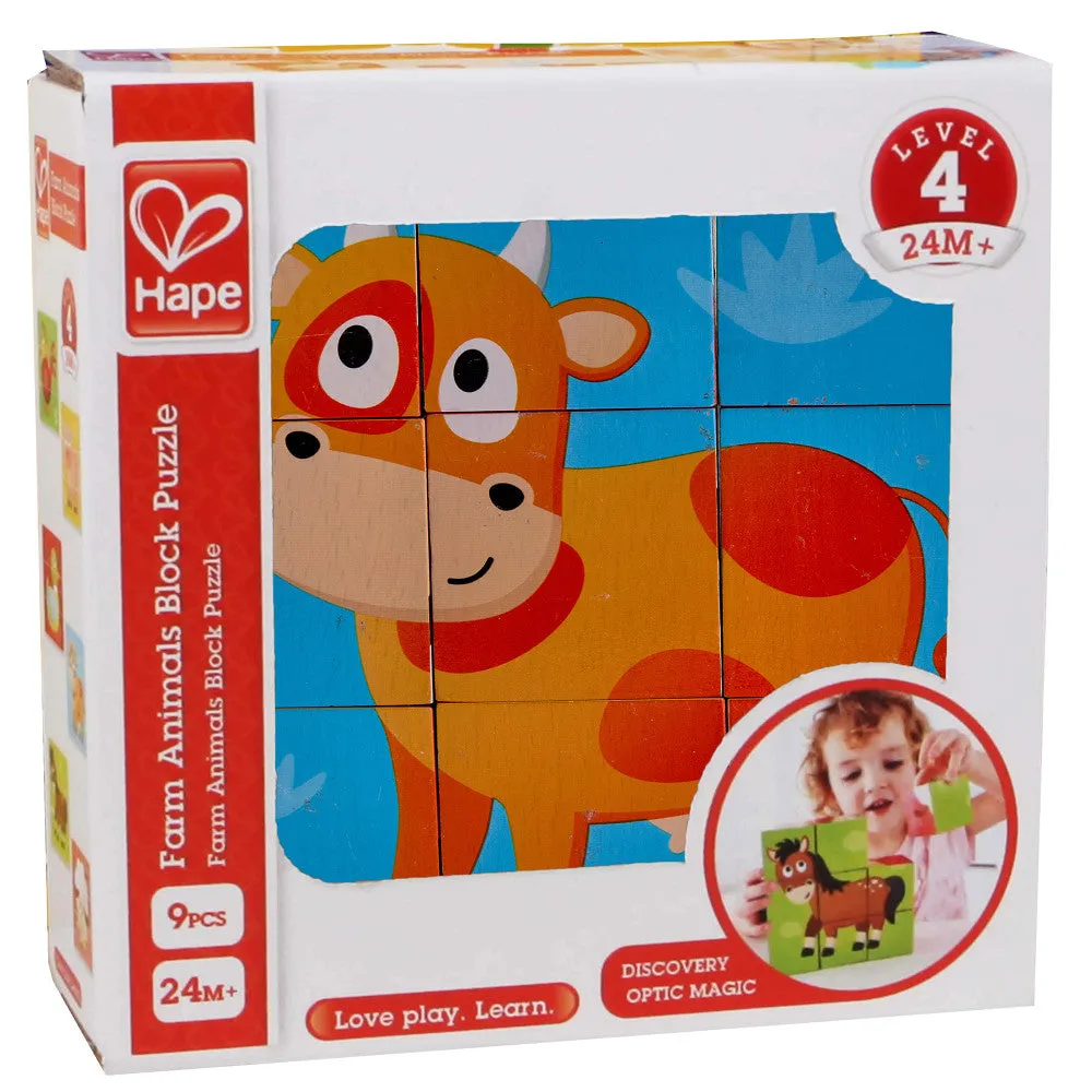 Hape Farm Animals 9pc Wooden Stacking Puzzle