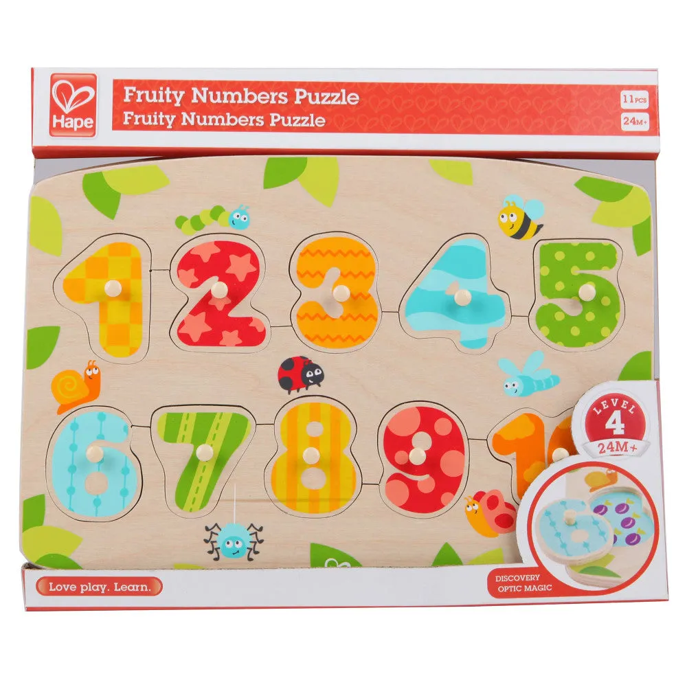 Hape Fruity Numbers 11pc Wooden Peg Puzzle - Colorful Educational Toy