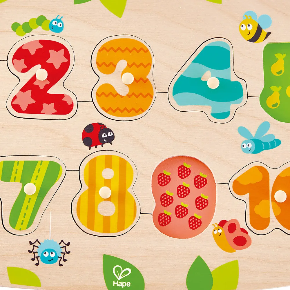 Hape Fruity Numbers 11pc Wooden Peg Puzzle - Colorful Educational Toy