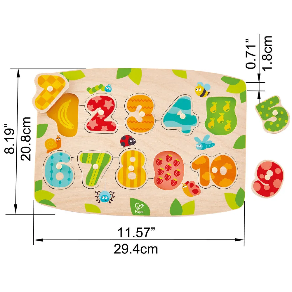 Hape Fruity Numbers 11pc Wooden Peg Puzzle - Colorful Educational Toy