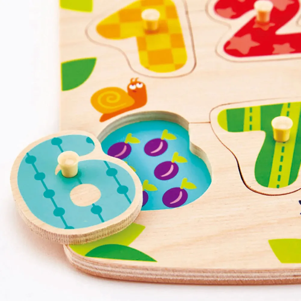 Hape Fruity Numbers 11pc Wooden Peg Puzzle - Colorful Educational Toy