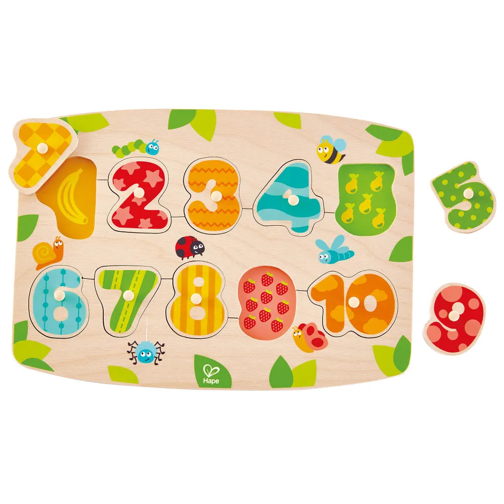 Hape Fruity Numbers 11pc Wooden Peg Puzzle - Colorful Educational Toy
