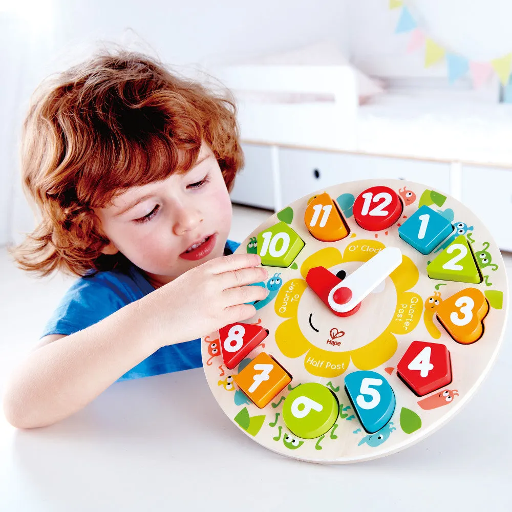 Hape Learn The Time Bug Puzzle - 13pc Colorful Wooden Clock