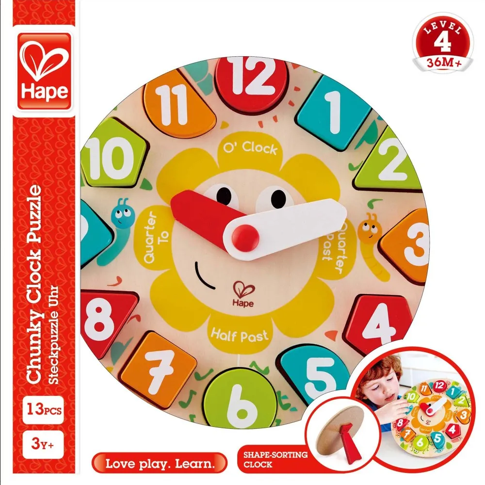 Hape Learn The Time Bug Puzzle - 13pc Colorful Wooden Clock