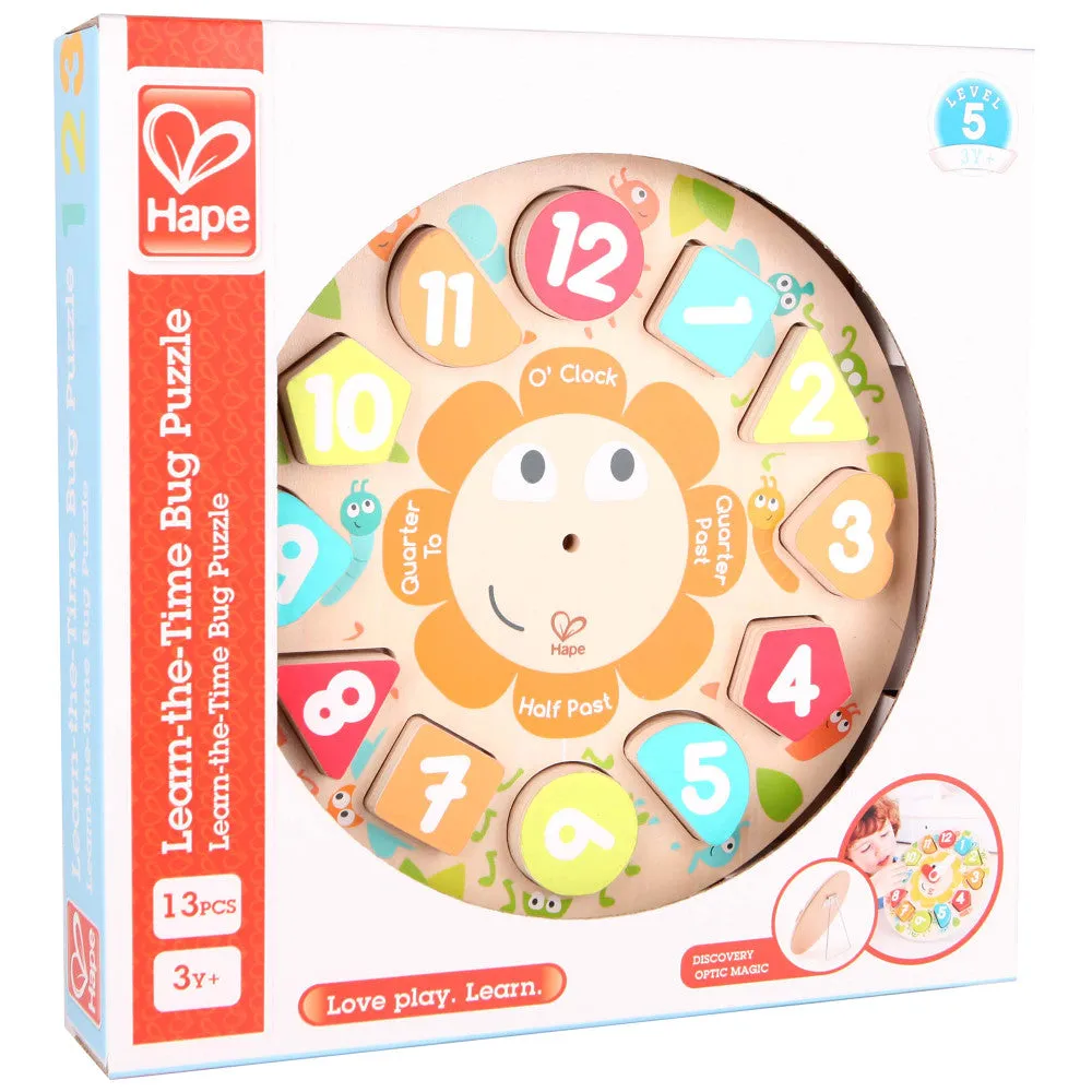 Hape Learn The Time Bug Puzzle - 13pc Colorful Wooden Clock