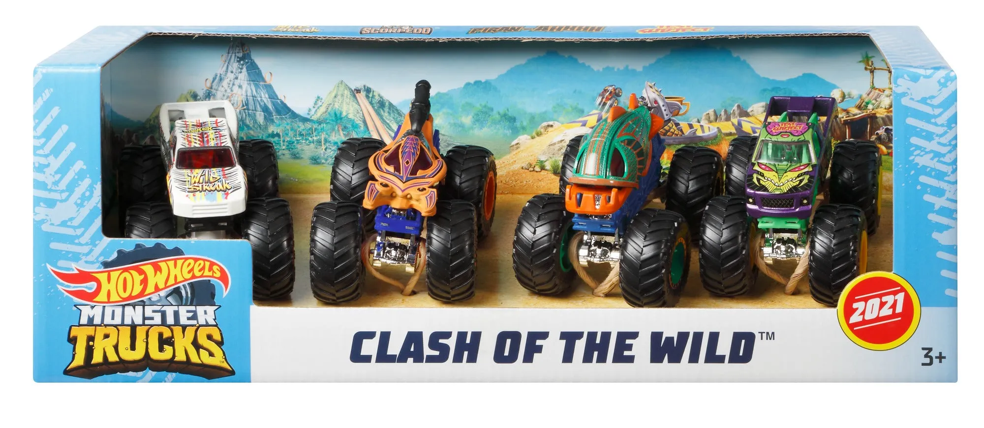 Hot Wheels 1:64 Monster Trucks 4 Pack Clash Of The Wild