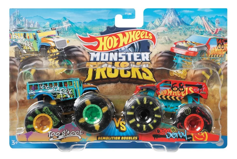 Hot Wheels 1:64 Monster Trucks Demolition Doubles Too S'Chool Vs Demo Derby