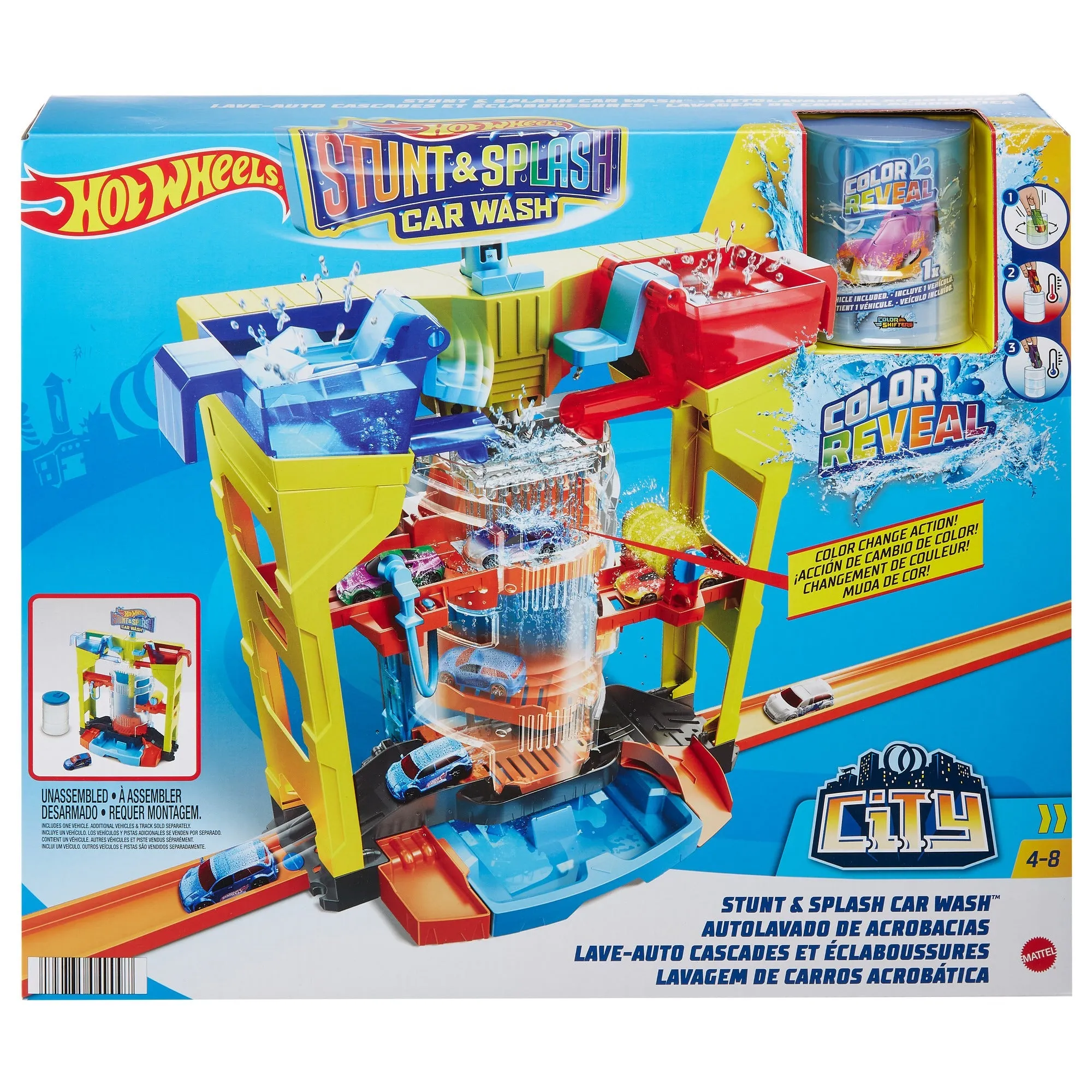 Hot Wheels City Color Reveal Stunt & Splash Car Wash Playset