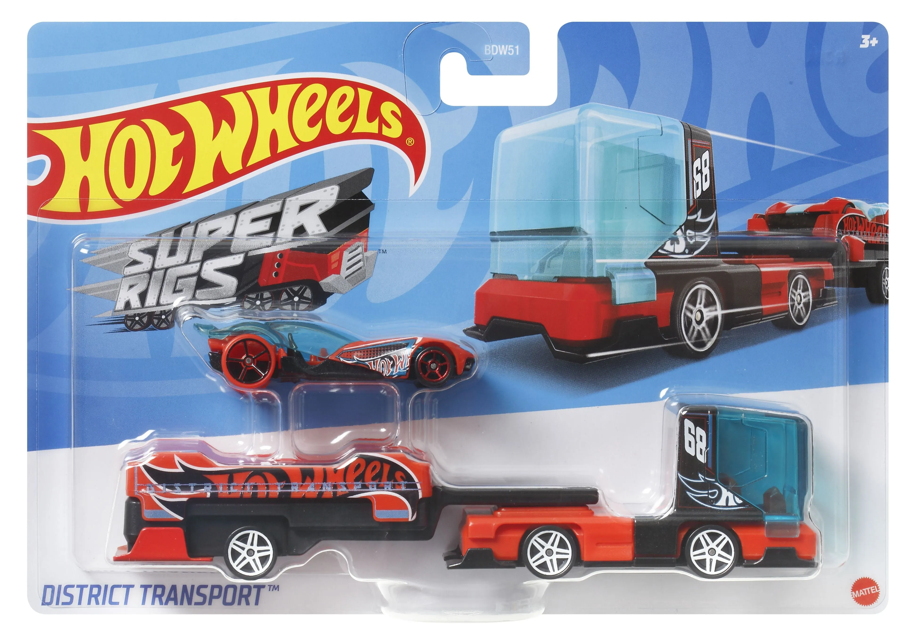 Hot Wheels Transport Rig District Transport Black & Red Truck And Trailer