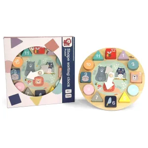 LEO & FRIENDS Wooden Shape Sorting Clock Puzzle - 13pc Colorful Educational Set