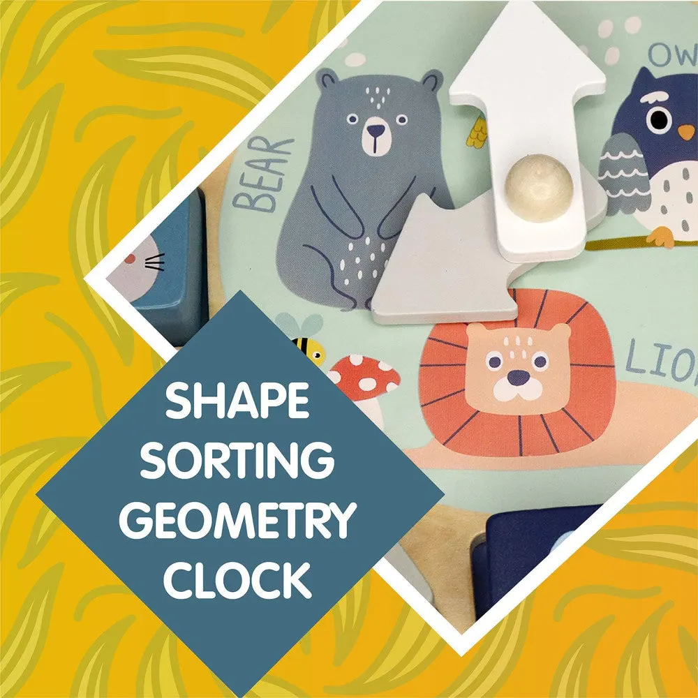 LEO & FRIENDS Wooden Shape Sorting Clock Puzzle - 13pc Colorful Educational Set