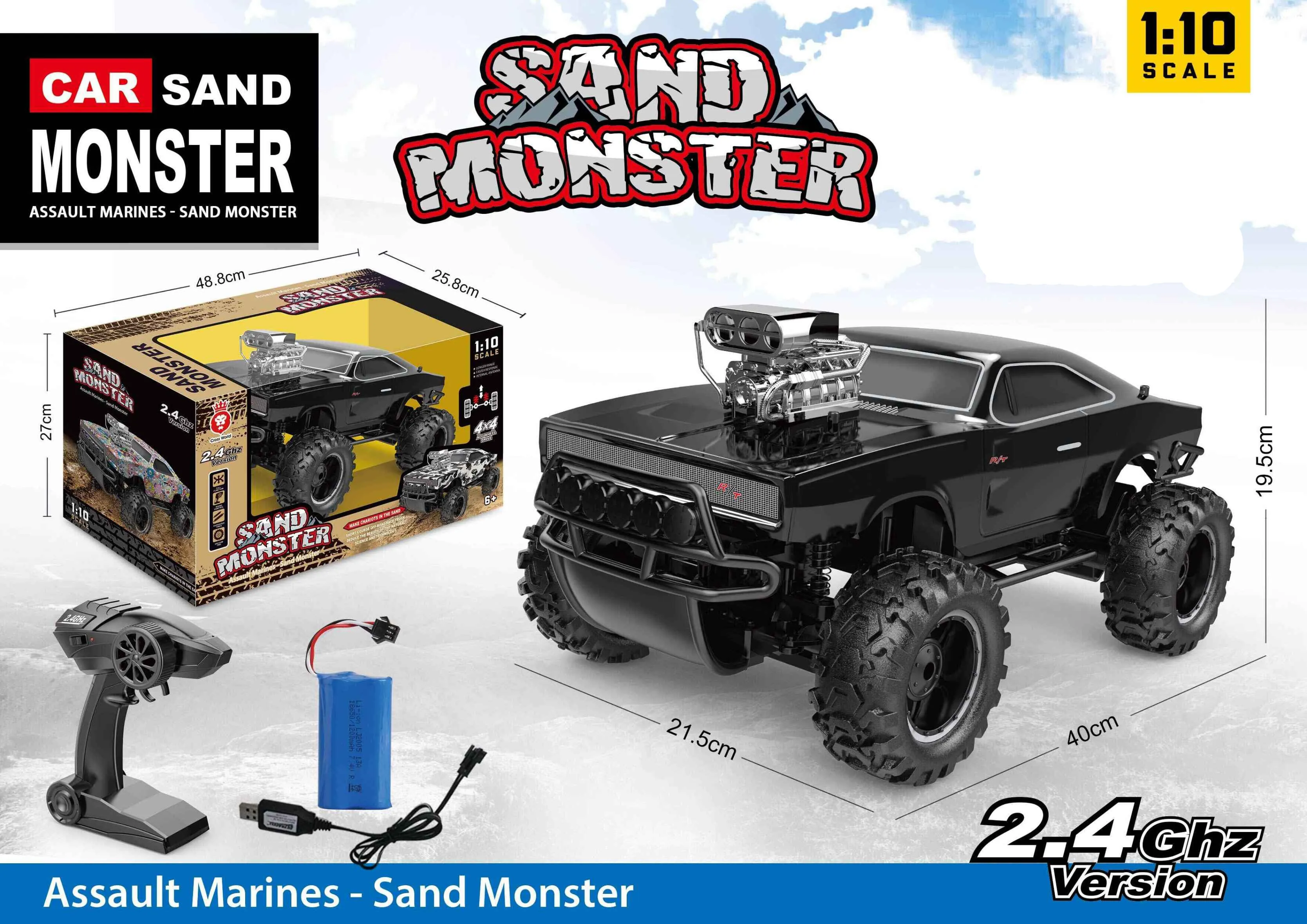 SAND MONSTER 1:10 REMOTE CONTROL HIGH SPEED 4X4 BLACK