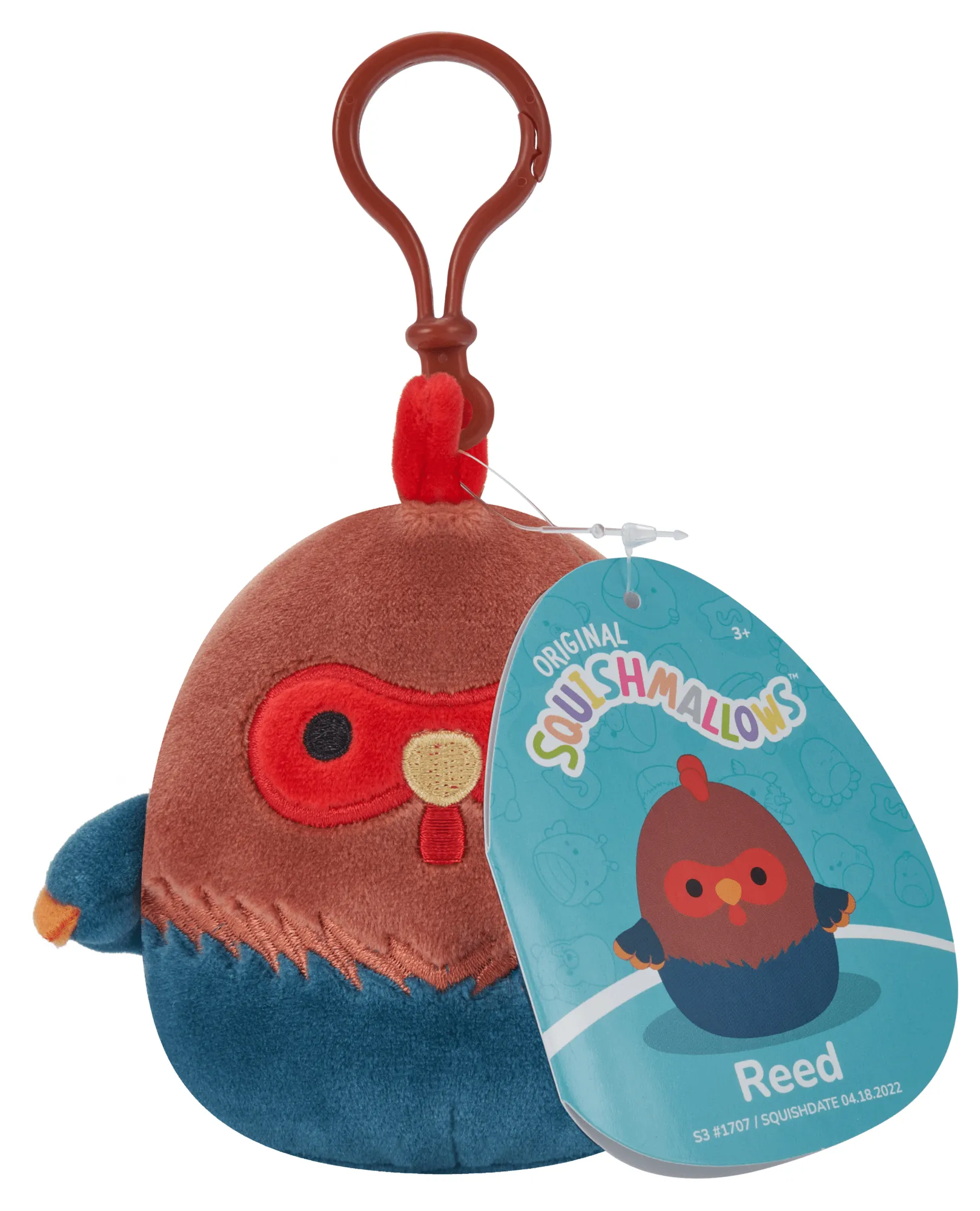 Squishmallows 3.5 Inch Plush S15 Clip-On Reed Brown And Blue Rooster